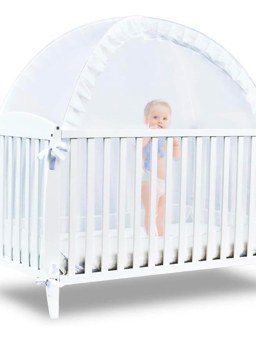 White Baby Crib Canopy Cover Mosquitoes Netting Breathable and Packable